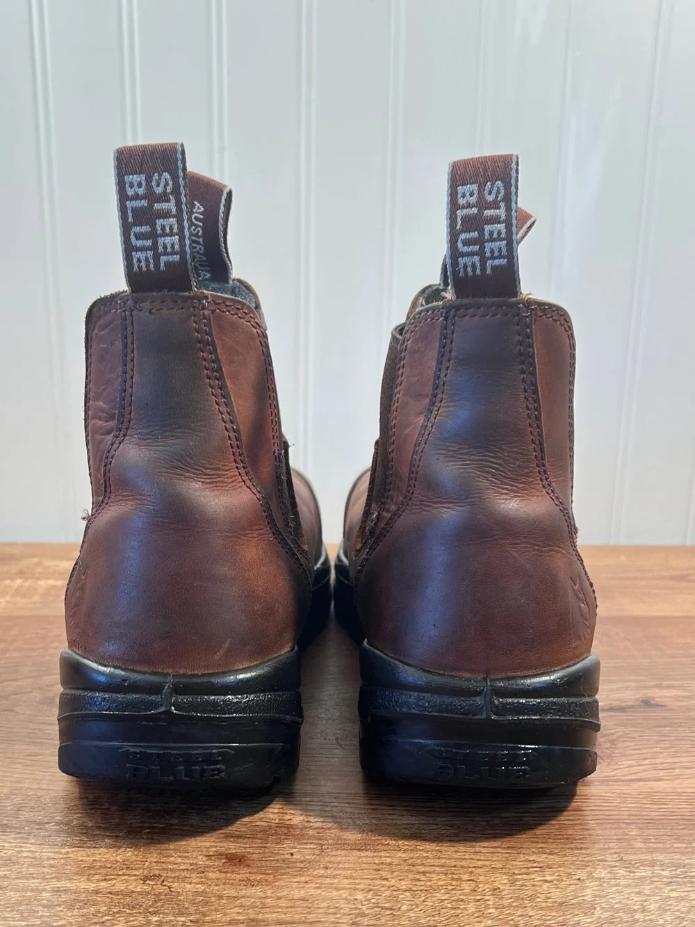 Steel Blue Men’s Brown Pull-On Work Chelsea Boots Steel Toe Safety Shoe Size 10
